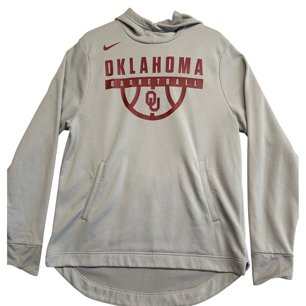 Nike Oklahoma Basketball Elite Hoodie Mens Large Grey Dri-FIT Pullover OU